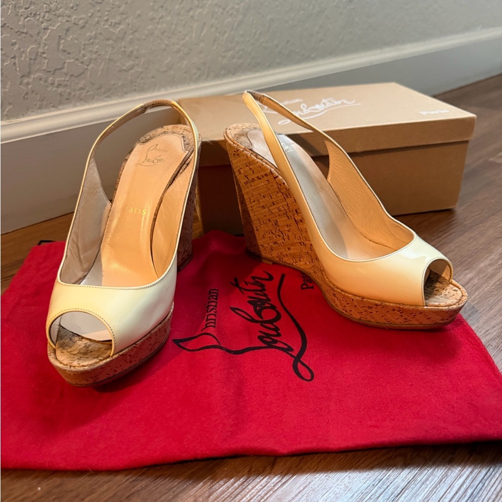 Christian Louboutin Cream Cork Wedge Espadrilles
